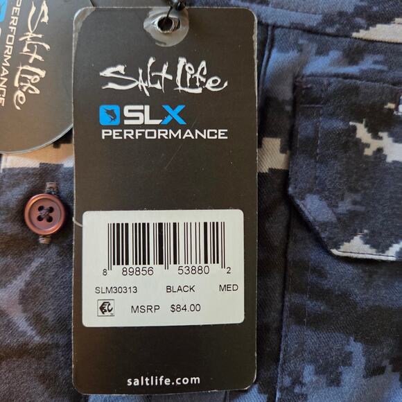 Salt Life SLX Fishing Shirt Stretch Flannel, Fish Camo Print NWT sz M Mesh Vents - Picture 9 of 13